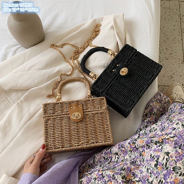 Factory wholesale ladies shoulder bags 3 colors small fresh straw handbag summer beach holiday stereotypes woven mobile phone coin purse hard box chain bag, Brown-10891#
Factory wholesale ladies shoulder bags 3 colors small fresh straw handbag summer beach holiday stereotypes woven mobile phone coin purse hard box chain bag, Brown-10891#