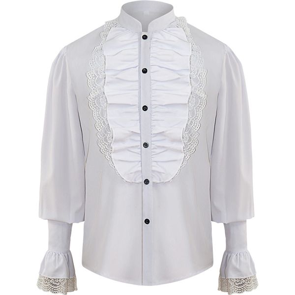 white cotton ruffles stand up collar lanter sleeve gothic shirt male medieval victorian shirts for men fashion retro, White;black
white cotton ruffles stand up collar lanter sleeve gothic shirt male medieval victorian shirts for men fashion retro, White;black
