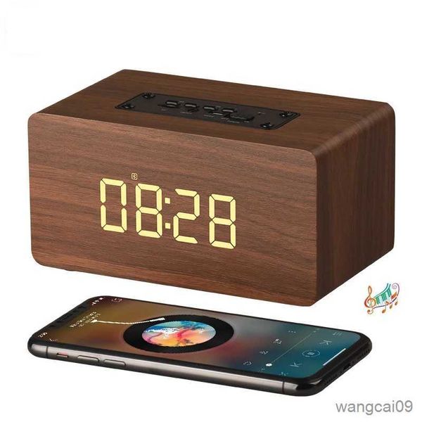 Image of Portable Speakers Wooden Wireless Alarm Clock Bluetooth Speaker Multi-functional Computer Speaker Support AUX Card Music Player R230608