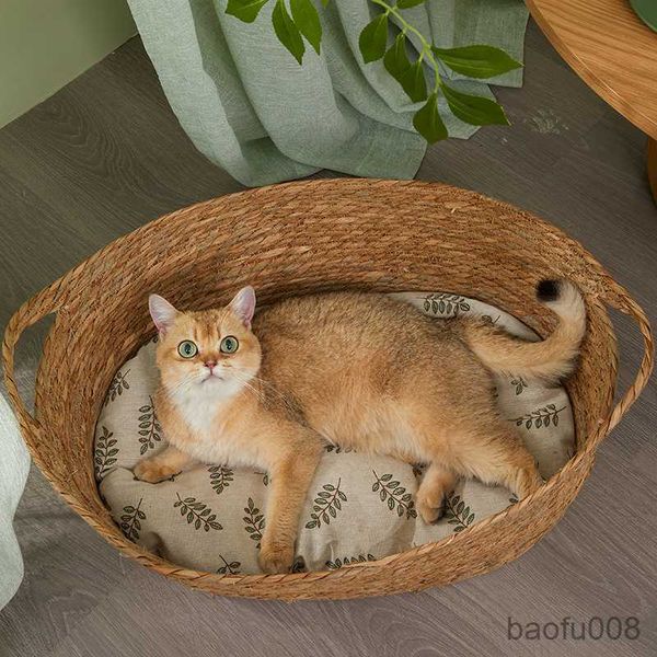 cat carriers houses rattan weave pet cat bed with mat large space kitten basket comfortable sleeping seasons cat house cat r230608
cat carriers houses rattan weave pet cat bed with mat large space kitten basket comfortable sleeping seasons cat house cat r230608