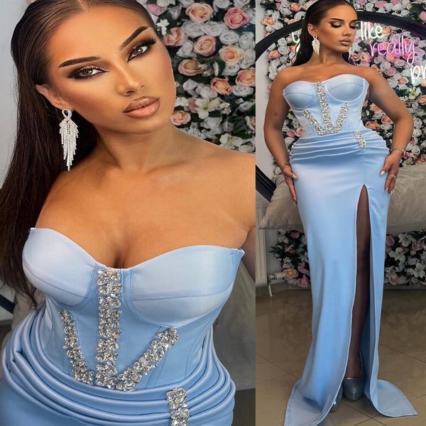 2023 crystals sheath graduation dress high split satin homecoming party formal cocktail prom gowns dresses zj421, Blue;red 
2023 crystals sheath graduation dress high split satin homecoming party formal cocktail prom gowns dresses zj421, Blue;red