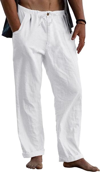 mens linen trousers yoga beach loose fit casual summer elastic waist drawstring baggy trousers with pockets, Black
mens linen trousers yoga beach loose fit casual summer elastic waist drawstring baggy trousers with pockets, Black
