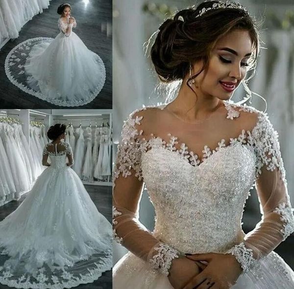 see through long sleeve wedding dresses ivory sheer bling beaded lace applique jewel neck ball gowns chapel bridal gowns, White
see through long sleeve wedding dresses ivory sheer bling beaded lace applique jewel neck ball gowns chapel bridal gowns, White