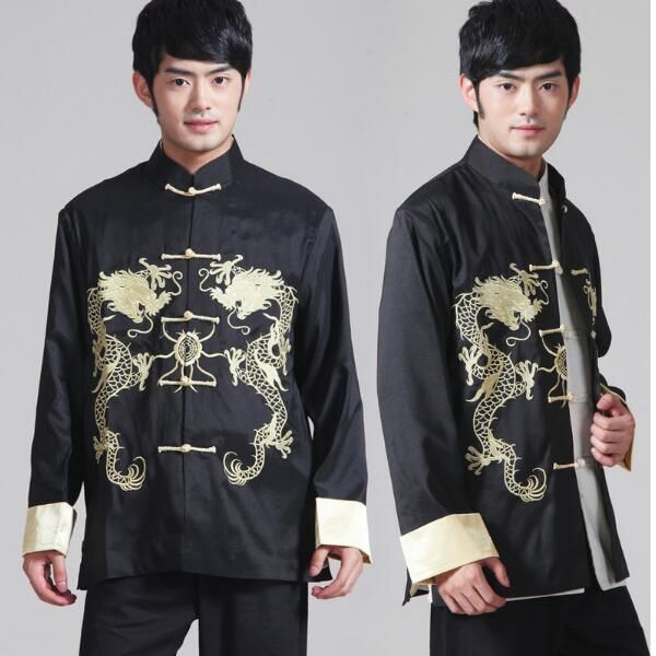 newtraditional chinese embroidery gold double dragon tang suit men's long sleeved jacket satin silk coat, Black;brown
newtraditional chinese embroidery gold double dragon tang suit men's long sleeved jacket satin silk coat, Black;brown