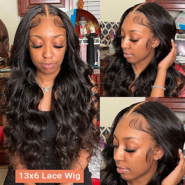 wigirl body wave lace front wigs pre plucked brazilian human hair for woman 13x4 13x6 hd transparent lace frontal wig, Black;brown