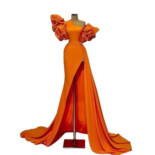 designer orange evening dress sheath one shoulder crystal beading puff sleeves split front satin gorgeous african long prom gowns party cele, Black;red
designer orange evening dress sheath one shoulder crystal beading puff sleeves split front satin gorgeous african long prom gowns party cele, Black;red