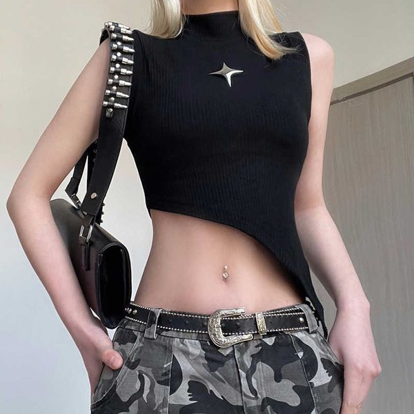 women's knitted undershirt 2023 new designer personality girl irregular hem high collar metal decoration slim knitted undershirt, White
women's knitted undershirt 2023 new designer personality girl irregular hem high collar metal decoration slim knitted undershirt, White