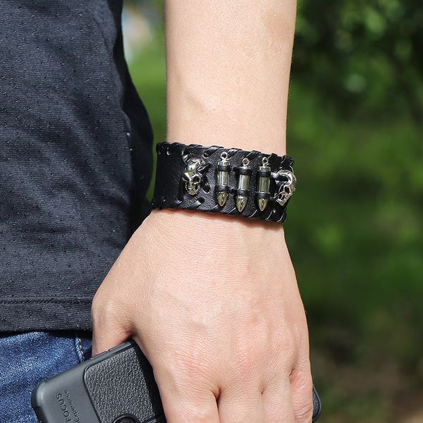 punk style cowhide bracelet personalized trendy men's motorcycle accessories skull head genuine leather bracelet, Golden;silver
punk style cowhide bracelet personalized trendy men's motorcycle accessories skull head genuine leather bracelet, Golden;silver