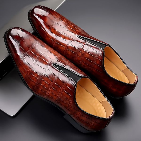 new men fashion formal wedding shoes for men coiffeur loafers men dress shoes italian slip on shoes men, Black