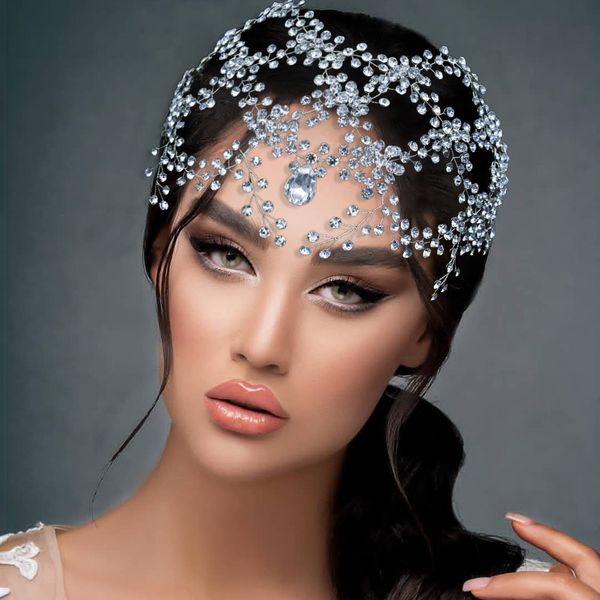 full diamond tiara with forehead drop hair hoop baroque crystal bridal headwear crown rhinestone with wedding jewelry diamond bridal hairban, Silver
full diamond tiara with forehead drop hair hoop baroque crystal bridal headwear crown rhinestone with wedding jewelry diamond bridal hairban, Silver