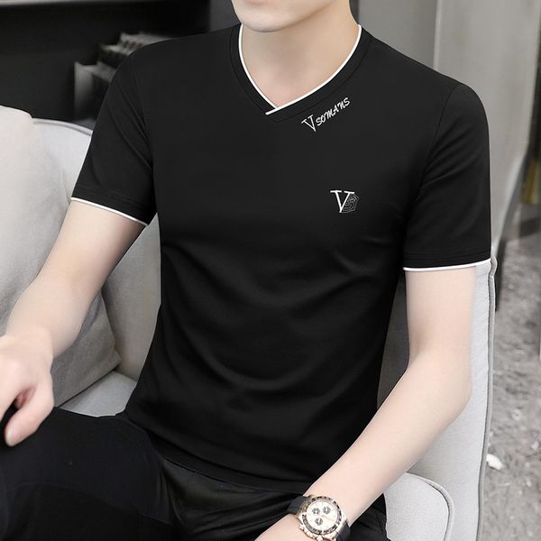 men t-shirts senior sense embroidery v-neck short sleeve t-shirt men ice silk modal slim bottom body men fashion tshirt, White;black
men t-shirts senior sense embroidery v-neck short sleeve t-shirt men ice silk modal slim bottom body men fashion tshirt, White;black