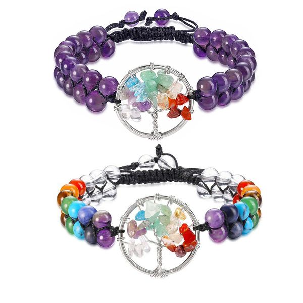 6mm amethyst howlite double layer 7 chakra healing yoga stone bracelet gravel tree of life crystal bracelet for women, Black
6mm amethyst howlite double layer 7 chakra healing yoga stone bracelet gravel tree of life crystal bracelet for women, Black