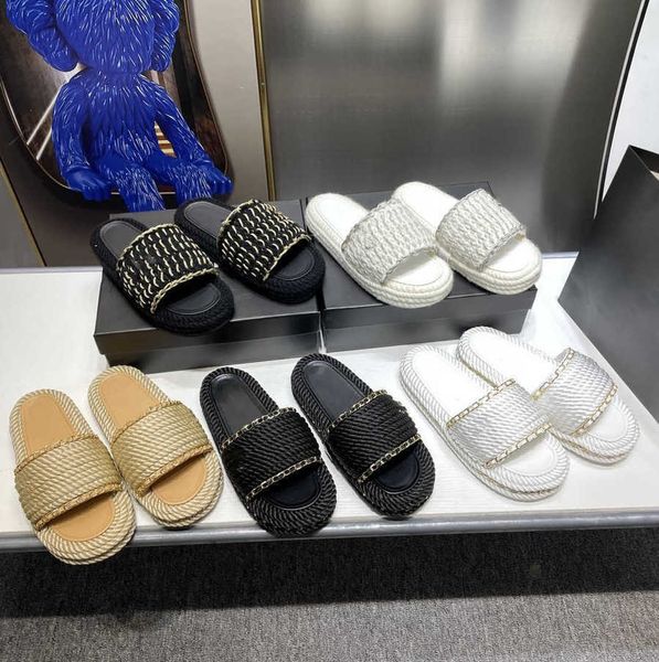 crochet platform slides designer womens raffia slipper metal c logo luxurys summer pool fisherman sandal for laides chain straw rope hemp wo, Black
crochet platform slides designer womens raffia slipper metal c logo luxurys summer pool fisherman sandal for laides chain straw rope hemp wo, Black