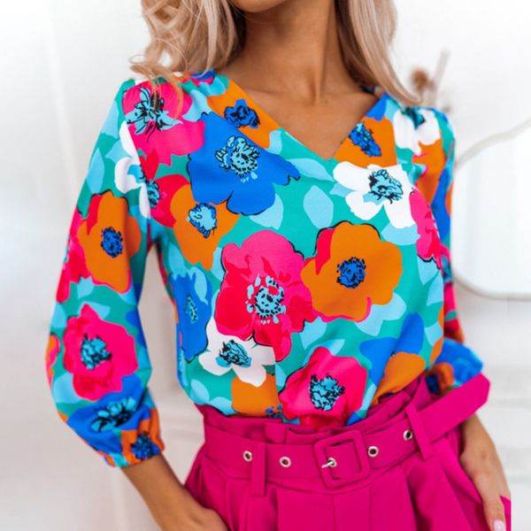 new design blouse women 3/4 sleeve multicolor floral print blouses elegant women, White
new design blouse women 3/4 sleeve multicolor floral print blouses elegant women, White