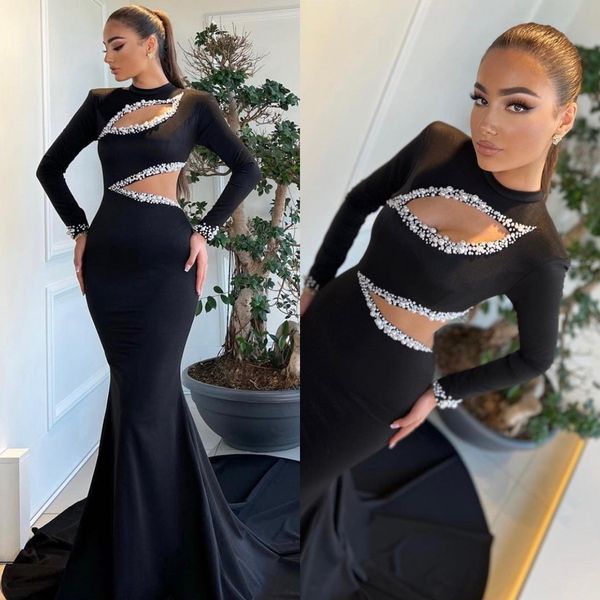 elegant black mermaid evening gown cutaway sides jewel long sleeves pearls slit party prom dresses sweep train formal long dress for special, Black;red
elegant black mermaid evening gown cutaway sides jewel long sleeves pearls slit party prom dresses sweep train formal long dress for special, Black;red