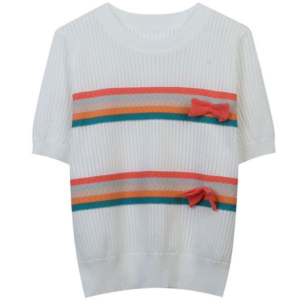602 xl 2023 summer sweaters women's pullover sweater white striped crew neck short sleeve brand same style women's mingmo, White;black
602 xl 2023 summer sweaters women's pullover sweater white striped crew neck short sleeve brand same style women's mingmo, White;black