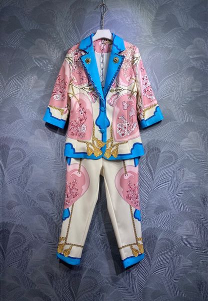 603 2023 brand same style two pieces sets long sleeve lapel neck blue flora print tao, White
603 2023 brand same style two pieces sets long sleeve lapel neck blue flora print tao, White
