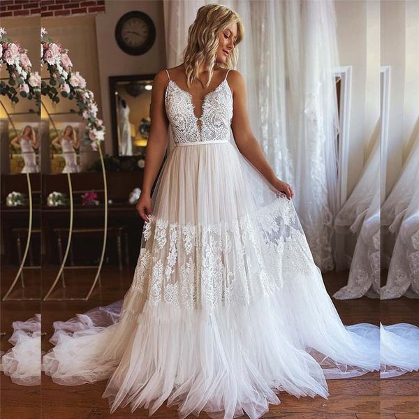plus size tulle summer country wedding dress straps open back wedding bridal gown lace beach dress for bride, White
plus size tulle summer country wedding dress straps open back wedding bridal gown lace beach dress for bride, White