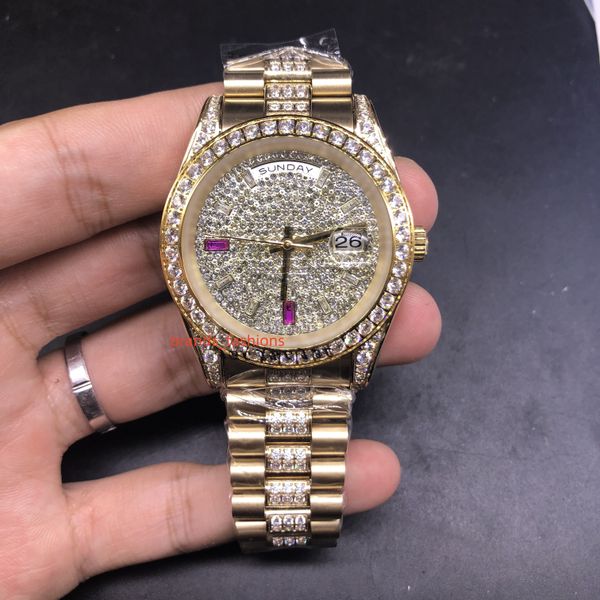 men's automatic mechanical watch gold diamond dial 6 9 pink scale middle row diamond stainless steel strap fashion watches, Slivery;brown
men's automatic mechanical watch gold diamond dial 6 9 pink scale middle row diamond stainless steel strap fashion watches, Slivery;brown