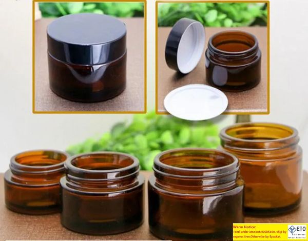 

20g 30g 50g 100g glass amber facial cream jars empty skin care cream refillable bottle cosmetic containers with black lid for travel packing