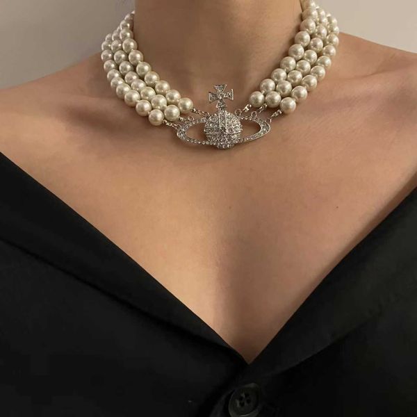 western empress dowager vivian the same fashion three-layer pearl full of diamonds large saturn necklace neckchain choker tide, Silver
western empress dowager vivian the same fashion three-layer pearl full of diamonds large saturn necklace neckchain choker tide, Silver