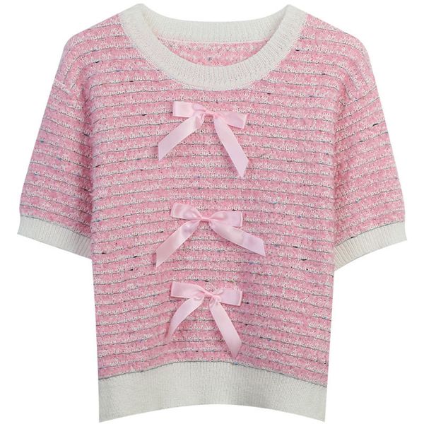 602 xl 2023 summer sweaters women's pullover sweater white striped crew neck pink white short sleeve brand same style women's ming, White;black
602 xl 2023 summer sweaters women's pullover sweater white striped crew neck pink white short sleeve brand same style women's ming, White;black
