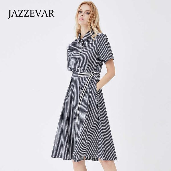 classic stripe design sense shirt dress women's summer new mid length waist style dress, White;black
classic stripe design sense shirt dress women's summer new mid length waist style dress, White;black