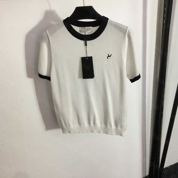 23ss womens knits womens designer clothing color contrast logo embroidered letter short sleeve knit on chest womens clothes, White
23ss womens knits womens designer clothing color contrast logo embroidered letter short sleeve knit on chest womens clothes, White