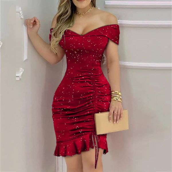 off shoulder ruched ruffles dress women party robe skinny clubwear bodycon dress ruched drawstring elegant night dress, Black;gray
off shoulder ruched ruffles dress women party robe skinny clubwear bodycon dress ruched drawstring elegant night dress, Black;gray