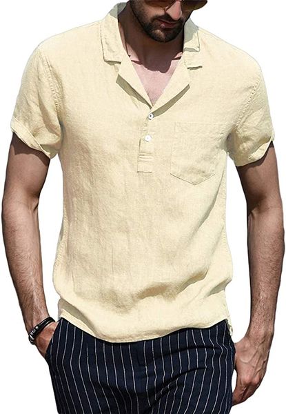 men's summer henley shirts short sleeve cotton linen button hippie t-shirt with pocket, White;black
men's summer henley shirts short sleeve cotton linen button hippie t-shirt with pocket, White;black