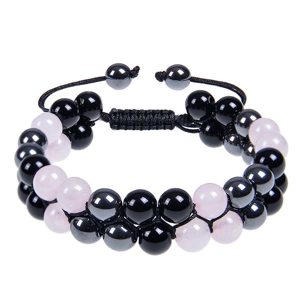 6mm 8mm rose quartz hematite obsidian double layer hand braided bracelet natural stone crystal couple adjustable bracelet, Black
6mm 8mm rose quartz hematite obsidian double layer hand braided bracelet natural stone crystal couple adjustable bracelet, Black
