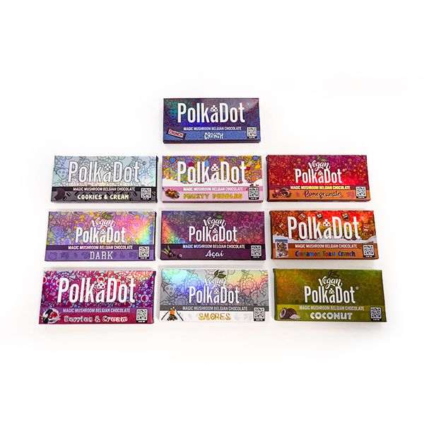 Image of Newest Polkadot Chocolate Bar Box Magic Mushrooms 4G POLKA DOT Grid Chocolate Bars Dank Berries cream Packaging Boxes Display