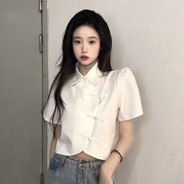 women's t shirts chinese style button shirt women spring 2023 loose short sleeves cropped high end solid color y2k vintage t-shirt, White
women's t shirts chinese style button shirt women spring 2023 loose short sleeves cropped high end solid color y2k vintage t-shirt, White