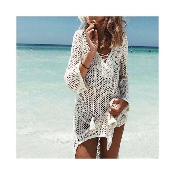 swimsuit womens lace up cutout beach cover solid color sun protective clothing knitted dress, White;black
swimsuit womens lace up cutout beach cover solid color sun protective clothing knitted dress, White;black