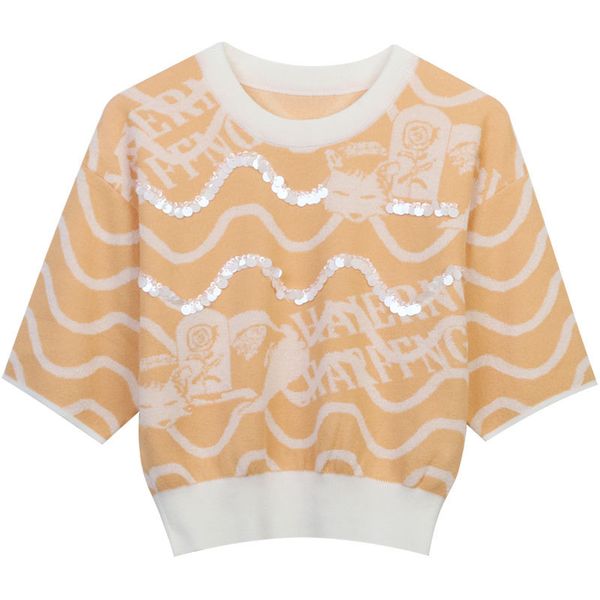 602 l 2023 summer sweaters women's pullover sweater white striped crew neck short sleeve brand same style women's mingmo, White;black
602 l 2023 summer sweaters women's pullover sweater white striped crew neck short sleeve brand same style women's mingmo, White;black