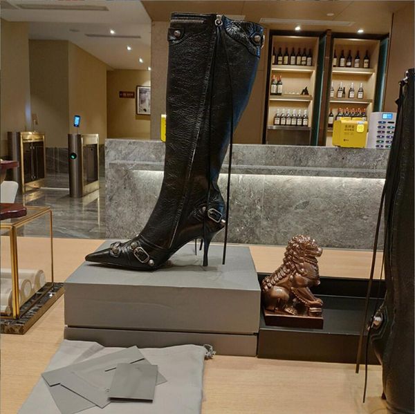 cagole knee-high boots stud buckle embellished side zip shoes pointed toe stiletto heel tall boot luxury designers shoe for women factory fo, Black
cagole knee-high boots stud buckle embellished side zip shoes pointed toe stiletto heel tall boot luxury designers shoe for women factory fo, Black