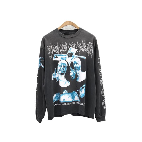 23ss autumn winter men tees vintage oversize religieuse middle fingers print distressed fashion washed long sleeve tshirt, Black;brown
23ss autumn winter men tees vintage oversize religieuse middle fingers print distressed fashion washed long sleeve tshirt, Black;brown