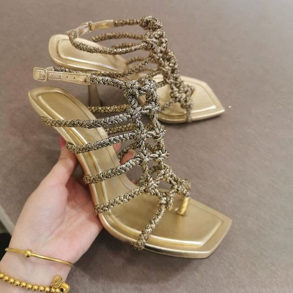 high heel sandals hand - knitting vintage buckle summer gladiators lady pumps, Black
high heel sandals hand - knitting vintage buckle summer gladiators lady pumps, Black