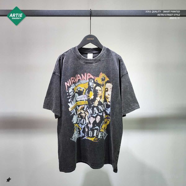 artie wear | wash out old white print short sleeve nirvan rock band t-shirt, White;black
artie wear | wash out old white print short sleeve nirvan rock band t-shirt, White;black