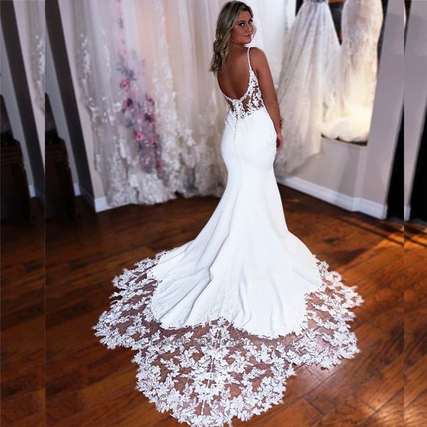 beautiful lace spaghetti mermaid wedding dress with straps backless wedding bridal gown wave design long train women dresses for bride, White
beautiful lace spaghetti mermaid wedding dress with straps backless wedding bridal gown wave design long train women dresses for bride, White