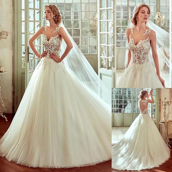 glamorous tulle & satin bateau neckline see-through a-line wedding dresses with beaded lace appliques bridal gowns vestido de noiva, White
glamorous tulle & satin bateau neckline see-through a-line wedding dresses with beaded lace appliques bridal gowns vestido de noiva, White