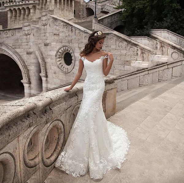 off the shoulder mermaid lace wedding dress vestido de noiva praia illusion back beach bridal dress button back, White
off the shoulder mermaid lace wedding dress vestido de noiva praia illusion back beach bridal dress button back, White