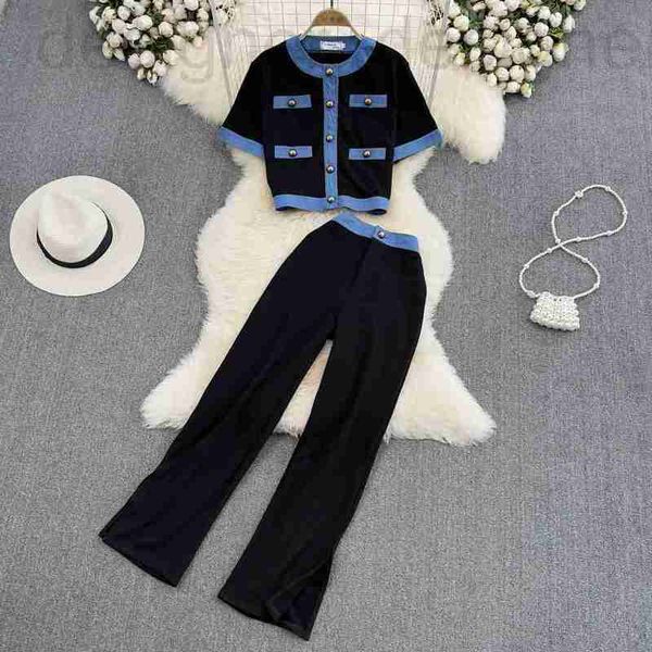 women's two piece pants designer new design women's o-neck short sleeve color block denim patched and wide leg long pants twinset, White
women's two piece pants designer new design women's o-neck short sleeve color block denim patched and wide leg long pants twinset, White