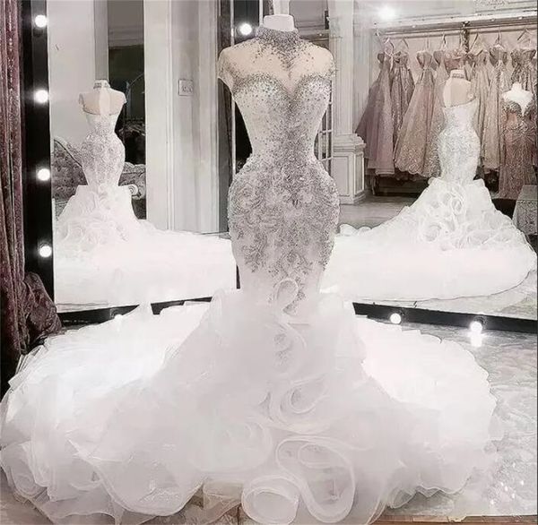 plus size arabic aso ebi wedding dresses luxurious beaded crystals high neck mermaid bridal dresses sheer neck wedding gowns as-1, White
plus size arabic aso ebi wedding dresses luxurious beaded crystals high neck mermaid bridal dresses sheer neck wedding gowns as-1, White
