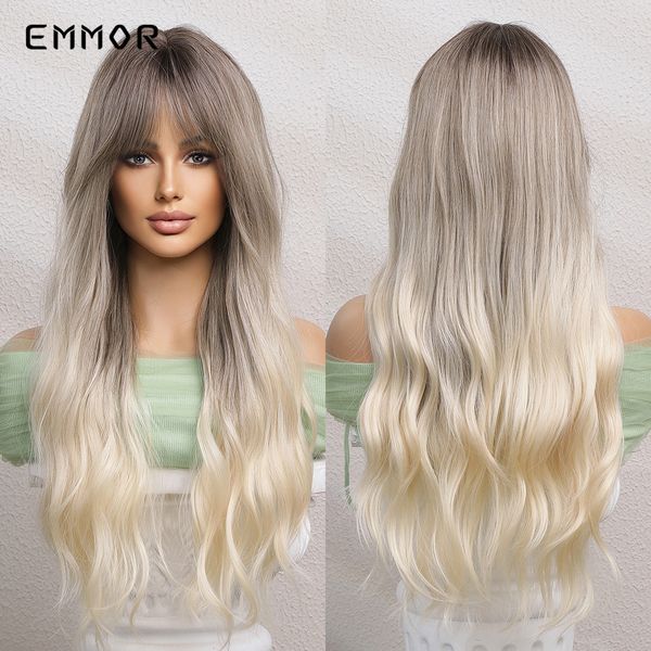 synthetic long wavy ombre brown to light blonde wigs with bangs for women cosplay natural hair wig high temperature fiberfactory direct, Black
synthetic long wavy ombre brown to light blonde wigs with bangs for women cosplay natural hair wig high temperature fiberfactory direct, Black