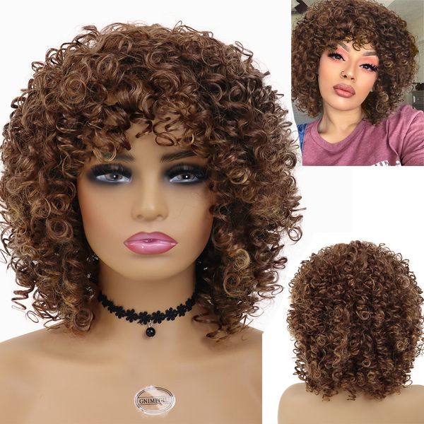 synthetic afro curly wig brown short kinky curls hair african american wigs for women mixed brown highlight with bangsfactory d, Black
synthetic afro curly wig brown short kinky curls hair african american wigs for women mixed brown highlight with bangsfactory d, Black