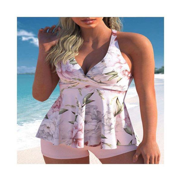 tankini split womens swimsuit digital printing high waist boxer cross covered belly, White;black
tankini split womens swimsuit digital printing high waist boxer cross covered belly, White;black