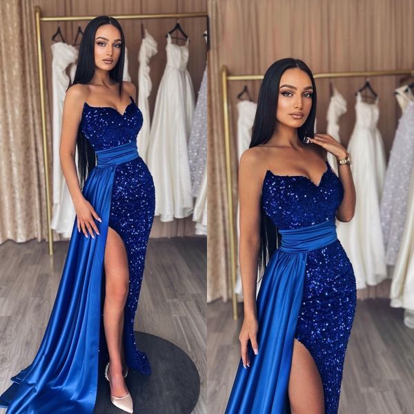 chic royal blue sequins prom dresses sweetheart party evening gowns pleats split formal long special occasion dress, Black
chic royal blue sequins prom dresses sweetheart party evening gowns pleats split formal long special occasion dress, Black