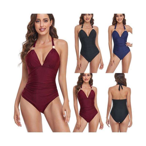 one piece womens swimsuit solid color and v neck lace up halterneck cover belly slimming, White;black
one piece womens swimsuit solid color and v neck lace up halterneck cover belly slimming, White;black