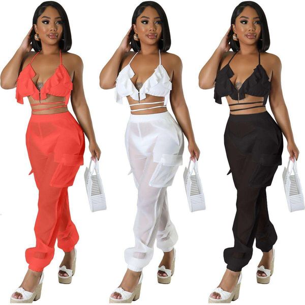 womens spring summer bikini chiffon pocket trousers set three piece, White;black
womens spring summer bikini chiffon pocket trousers set three piece, White;black